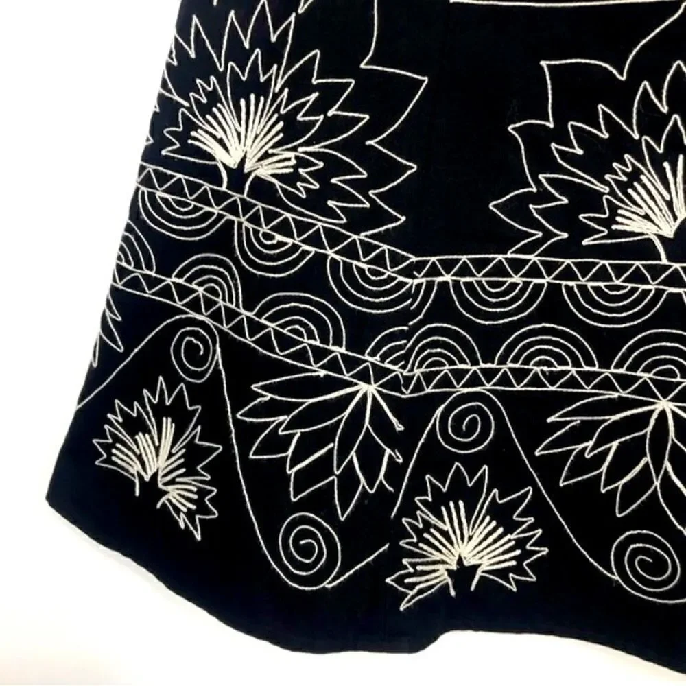 Talbots Black White Embroidered Stitch A Line Bohemian Skirt